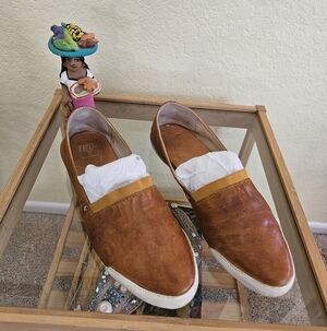 Frye Tan/Brown Leather Slip-On Loafers with White Sole